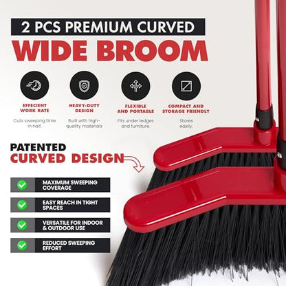 with Dustpan Combo Set, 16-Inch Curved Head, Pack of 2 | 52" adjustable telescopic handle, soft PVC bristles, indoor outdoor kitchen sweep, clears pet hair, dust, debris