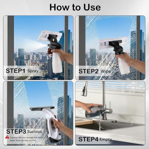Electric Window Vacuum Squeegee Cordless 13", 2000Pa Electric Squeegee, 2200mAh Rechargeable Battery, 150ml Dirty Water Tank, Streak-Free Glass Cleaner for Shower Doors, Windows, Mirrors