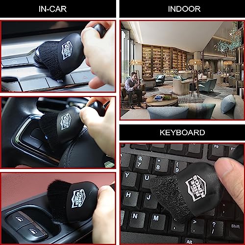 Car Cleaning Brush,Dust Brush Clean Tool with Cover,Interior Car Dashboard Cleaner Soft Bristles for Leather,Engine Compartment,Air Conditioner,Vents,Panels & Computer (Black)|2packs - color: New3012black