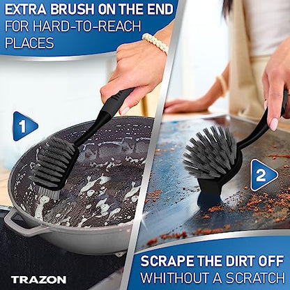 Dish Brush Set of 5 with Holder - Kitchen Scrub Brushes with Non-Slip Long Handle for Cleaning, Scrubber, Dishwashing, Dishes, Bottles, Straws, Cups, Pots & Sink, Black - color: Black, Set of 5 With Holder