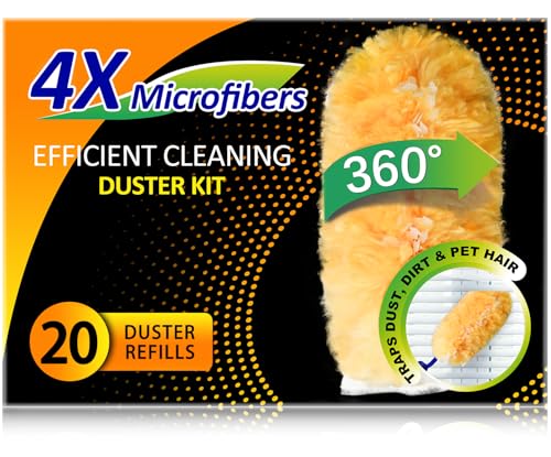 Heavy Duty Multi Surface 360°Heavy Duty 20 Duster Refills & 1 Handle, Compatible with Swiffer Dusters，Disposable Dusters for Cleaning - size: 20 Count with Extendable Handle (Pack of 1)