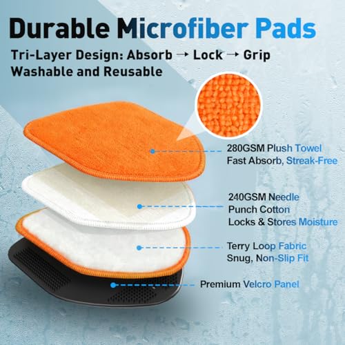 XINDELL Windshield Cleaner Tool, Car Window Cleaning Kit with 4 Reusable Microfiber Pads, Extendable Handle & 360° Rotating Head, Safety Hammer, Streak-Free Auto Glass Wiper for Car Truck SUV RV - color: Orange