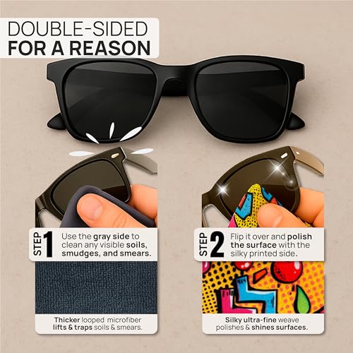 Microfiber Wholesale Quick Cloth Glasses Cleaning Cloths – 5x7, Popart, 2 Pack with Case | Double-Sided Lens Cleaner for Eyeglasses, Camera, Screens & Glass | Reusable Microfiber Glass Polishing - color: Popart, size: 5"x7"