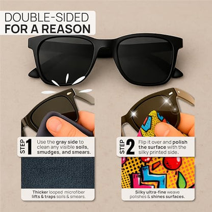 Microfiber Wholesale Quick Cloth Glasses Cleaning Cloths – 5x7, Popart, 2 Pack with Case | Double-Sided Lens Cleaner for Eyeglasses, Camera, Screens & Glass | Reusable Microfiber Glass Polishing - color: Popart, size: 5"x7"