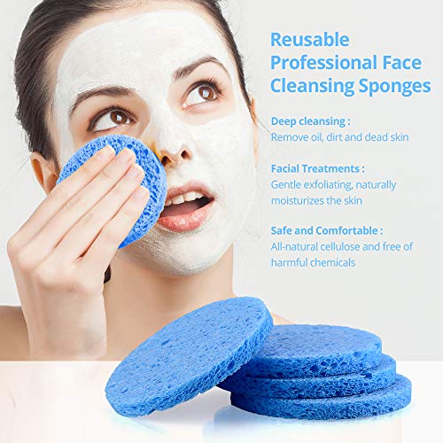 Natural Facial Cleansing Sponges- 20 Count Compressed Facial Sponges Cellulose Reusable Soft Cosmetic Esponjas para Faciales for Professional Makeup Removal, Facials Spa, Exfoliator, Skin Massage111 - color: Blue