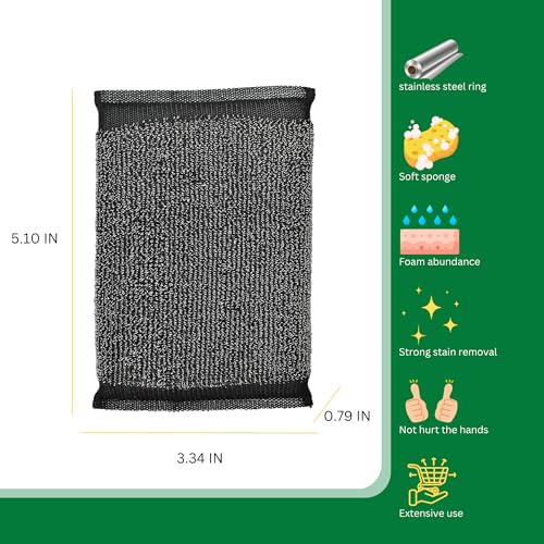 Steel Wool Scrub Sponges Kitchen, Reusable Dish Scrubber Sponge, for Pots, Pans, Gentle and Scratch Free - 6 Pack Black - size: 6 Pack