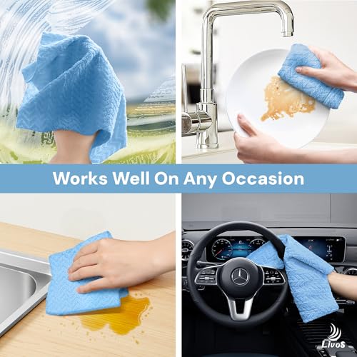LIVOS Microfiber Cleaning Cloth Roll - 100 Pack, Reusable Paper Towels, Microfiber Towels for Car, Super Absorbent Cleaning Rags for House,Kitchen,Window-Blue, 11.5"x11.5"|Lightweight, Quickly Dry - color: Blue