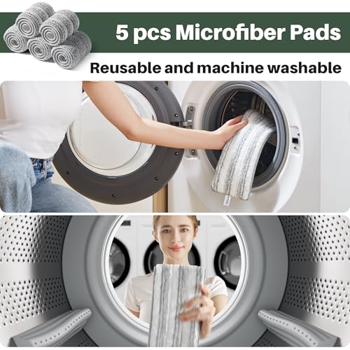 JOYMOOP Commercial Mop and Bucket Set, 17.7-inch Dust Mops for Floor Cleaning, Flat Mop Bucket with Wringer, Include 5 Reusable Microfiber Mop Pads - Forest Green - size: 17.7" Mop-head - 60" Mop+5 Mop Pads