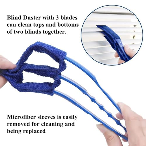 Universal Window Shutter Cleaning Brush, 2 PCS Venetian Blind Cleaner Brush, Microfiber Duster Tool for Window Blinds,Air Vents, Keyboard, Car AC, Washable Reusable Gap Cleaning Brushes (Blue) - color: Blue