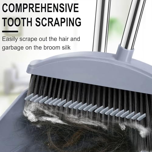 Long Handle Broom and Dustpan Set, Standing Storage, 28" Indoor Sweeping Combo for for Home & Kitchen, Broom with Dustpan Combo Set, Teeth Comb for Indoor&Outdoor