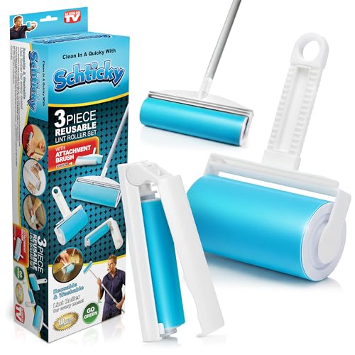 Schticky Lint Roller Set - Reusable & Washable Lint Roller Cleaner for Clothes Sofa Furniture Car Cat Dog Hair - Clean in a Quicky with Schticky (3 Piece Set)