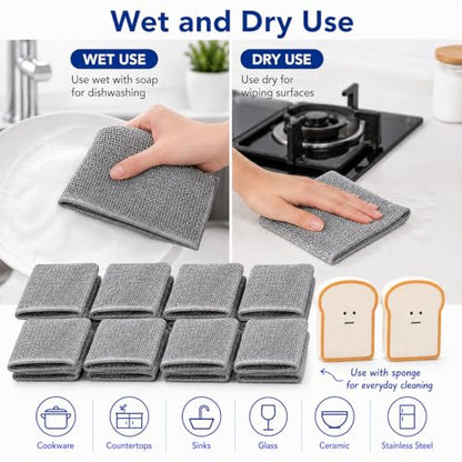 Non Scratch Wire Dishcloths 8 Pack with 2 Kitchen Sponges, Reusable Double Layer Wire Cleaning Cloths for Pots, Pans, Dishes, Sinks and Stove Tops - color: 8+2 Set