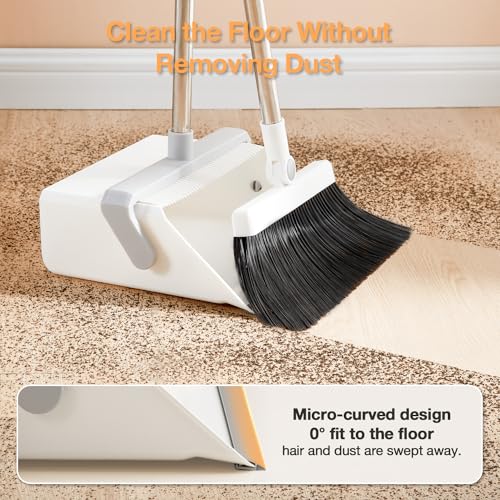 Broom with Dustpan Combo Set,UOEOS One-Sweep Clean,Pet Hair Removal Broom with Self-Cleaning Double-Layer Teeth,High Density Broom and Windproof Dustpan for Indoor&Outdoor - color: Gray