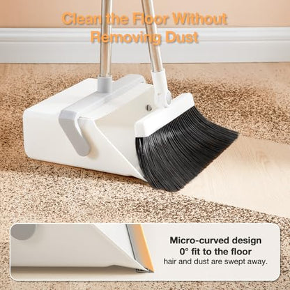 Broom with Dustpan Combo Set,UOEOS One-Sweep Clean,Pet Hair Removal Broom with Self-Cleaning Double-Layer Teeth,High Density Broom and Windproof Dustpan for Indoor&Outdoor - color: Gray
