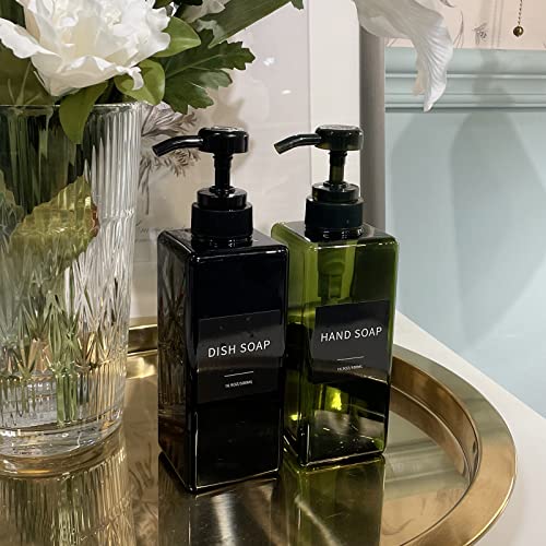 Soap Dispenser with Waterproof Labels, Thickened Plastic Hand Soap Dispenser for Bathroom, Kitchen Dish Washing Liquid Bottles, Shampoo and Conditioner Bottles with Funnel (16oz 4Pack Black Green) - color: 2 Black + 2 Green