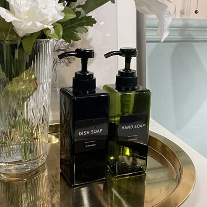 Soap Dispenser with Waterproof Labels, Thickened Plastic Hand Soap Dispenser for Bathroom, Kitchen Dish Washing Liquid Bottles, Shampoo and Conditioner Bottles with Funnel (16oz 4Pack Black Green) - color: 2 Black + 2 Green