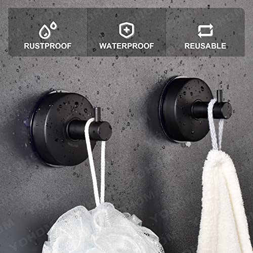 YOHOM Suction Cup Hooks Shower Towel Holder Stainless Steel Vacuum Bathroom Shower Hook Suction Towel Rack Kitchen Organizer for Bathrobe Loofah Matte Black 2Pcs - color: 2 Matte Black