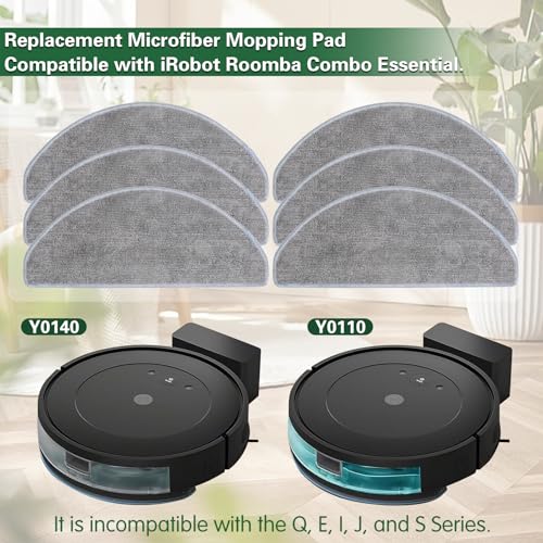 6 Pack Mop Cloth Compatible with iRobot Roomba Combo Essential Y0140 Y0110 Y0540 Q0520, 105X/105/104 Combo Robot Vacuum Cleaner, Microfiber Washable Mop Pad Replacement Accessories Parts - size: 105/104/Y0112 Mop Pads 6 Pack