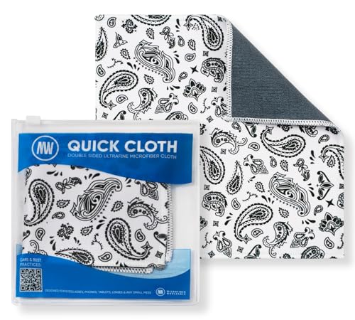 Microfiber Wholesale Quick Cloth Glasses Cleaning Cloths–8x8 Paisley White 1-Pack with Case | Double-Sided Lens Cleaner Eyeglasses, Camera, Screens & Glass | Reusable Microfiber Glass Polishing Cloths - color: White Paisley, size: 8"x8"