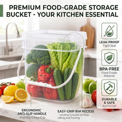 DEMORA 1Gallon Food Grade Square Plastic Bucket with Lid, Clear Airtight Storage Container, Reusable Pail for Kitchen Food Water Ice Cream Household Use 4Pcs (2 White+2 Transparent) - color: White+transparent