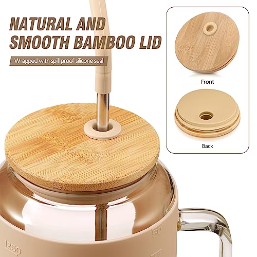 WINSA 50 oz Glass Water Bottles with Silicone Sleeve,Glass Tumbler with Lid and Straw,Iced Coffee Cup with Handle,BPA Free-Amber - color: Amber