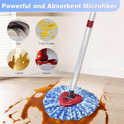 Mop Head Replacement, Base, Mop Handle for Ocedar RinseClean 2-Tank System, 2 Microfiber Mop Refills, Extendable Length 30-59" Mop Handle, Base and Scrubber for All Hard-surfaced Floor - color: Blue (2 Tank System)