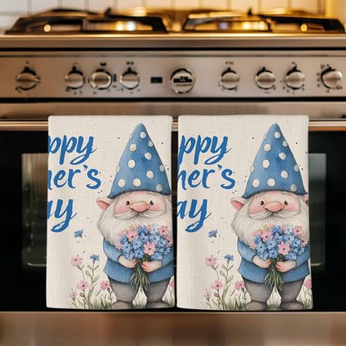 Happy Father's Day Kitchen Towels Set of 4, Ultra Absorbent Dish Towels Quick Drying Microfiber Hand Towel Decorative Blue Gnomes Rustic Garden Floral Tea Towel Dishcloths for Kitchen Cleaning 18"x28" - size: 4 Pack
