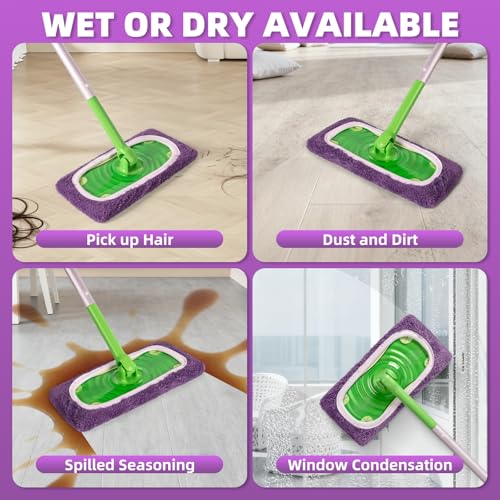 8 Pack Reusable Mop Pads Compatible with Swiffer Sweeper Mop, Dry and Wet Pads Refill, Microfiber Pads, Washable Sweeping Cloths for Surface/Hardwood Floor Cleaning (Purple) - color: Purple