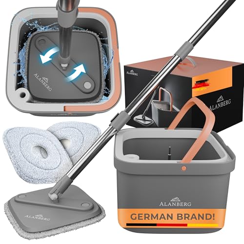 Spin Mop and Bucket Set with Wringer – Dual-Chamber Self Wringing Mop, Flat Microfiber Mop for Hardwood, Tile & Vinyl Floors, 2 Washable Replacement Heads, 63" Handle, Gray - color: Gray