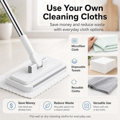 Hands Free Flat Mop with 5 Reusable Pads, One-Click Cloth Release, 53-Inch Extendable Stainless Steel Handle, Microfiber Mini Mop with Wall Holder for Hardwood, Tile, Bathroom, Kitchen and Glass