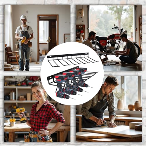 WellMade Power Tool Organizer Wall Mount, Drill Holder, 2 Pack Black Steel Drill Holder Wall Mount for Garage, Holds 4 Tools, 80LB Capacity, Easy Install with Screws & Anchors