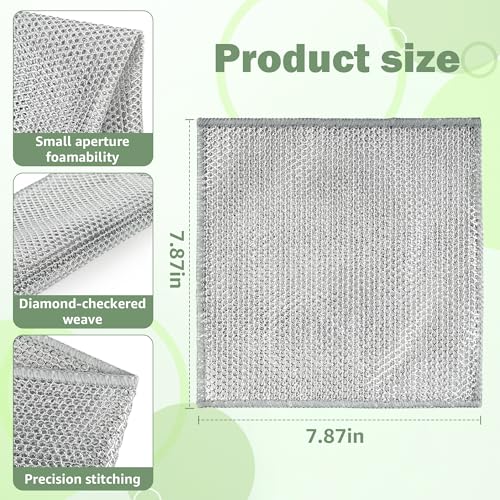 12Pcs Non Scratch Wire Dish Cloth, Multipurpose Wire Dishwashing Rags: Double Layer Mesh Cleaning Cloths, Steel Mesh Dishcloths, Scrub Cloths for Kitchen/Bath