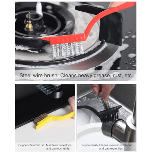 6 Pcs Crevice Cleaning Brush Set-Hard Bristle Grout Cleaning Supplies Brushes with Scraper for Kitchen Sink Bathroom Toilet - color: Mixed Color 6-piece Set