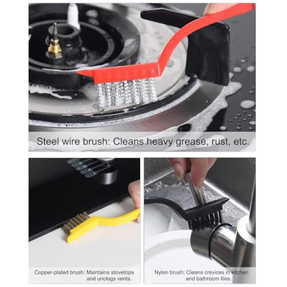 6 Pcs Crevice Cleaning Brush Set-Hard Bristle Grout Cleaning Supplies Brushes with Scraper for Kitchen Sink Bathroom Toilet - color: Mixed Color 6-piece Set