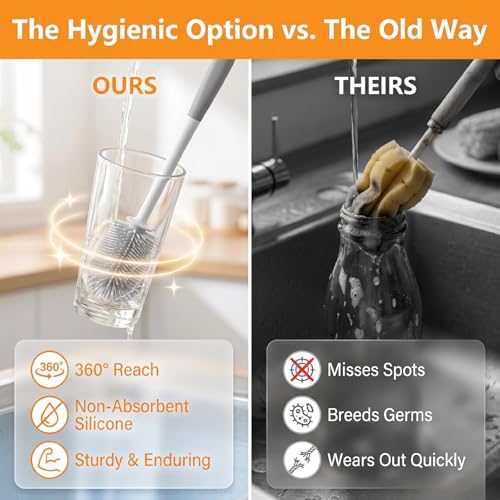360° Flexible Silicone Bottle Brush, 2026 New Bottle Cleaner Brush with Long Handle, Water Bottle Cleaner, Deep Cleaning for Baby Bottles,Glassware, Narrow Neck Containers (2pcs) - color: 2pcs