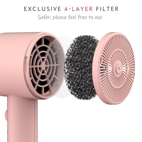 AINA Hair Dryer with Diffuser, Comb | Blow Dryer for Women Compact Travel Professional Ionic Blow Dry | Cold Shot Button 110V/ALCI (Babe Pink) - color: Babe Pink, size: 4 Piece