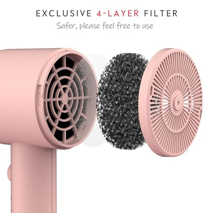 AINA Hair Dryer with Diffuser, Comb | Blow Dryer for Women Compact Travel Professional Ionic Blow Dry | Cold Shot Button 110V/ALCI (Babe Pink) - color: Babe Pink, size: 4 Piece