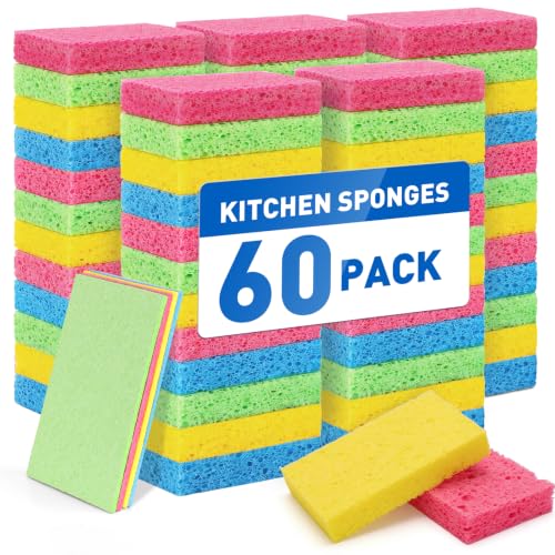 60 Pack Compressed Cellulose Sponges, Non Scratch Kitchen Sponge for Cleaning, Multipurpose sponges Bulk for Kitchen, Bathroom, DIY - color: 60p