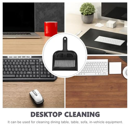 Ipetboom 2 Sets Mini Dustpan and Brush - Hand Held Broom and Dust Pan Combo Compact Nesting Design for Home Cleaning Desks Keyboard Drawers Pet Rooms Desktop Sofa Vehicle - Black 8.45x6.29x0.79in