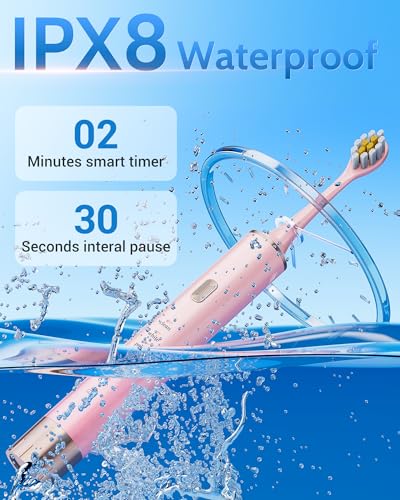Aneebart Black & Pink Electric Toothbrush for Adults, 2 Pack Toothbrush，USB Rechargeable Sonic Toothbrush with 12 Brush Heads, Smart Timer, 6 Modes, 2-Hour Fast Charge Last 30 Days - color: Black+pink
