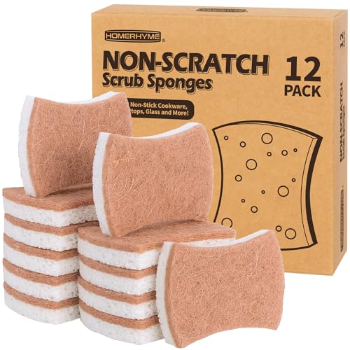 Natural Dish Sponge 12 Pack, Non-Scratch Scrub Kitchen Sponge, Eco Multipurpose, Odor-Less Dual-Sided for Dish Washing & Household Cleaning - color: Brown/White, size: 12 Pack