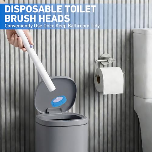 Disposable Toilet Brush 2 Pack- Toilet Bowl Cleaner, Toilet Bowl Brush, Each Toilet Wand with 8 PCS Brush Refills for Bathroom Deep Cleaning Round Shape(2 Pack, White) - size: 2 Brush+ 16 Refills