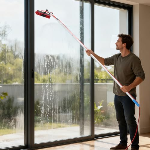 Solar Panel Cleaning Kit, Window Cleaning System, Hose & BrushHead, Washing Equipment Window Cleaner Tool Water Fed Pole Kit for Roof Caravan Solar Panel (3m/9.84ft) - size: 3m/9.84ft