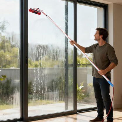 Solar Panel Cleaning Kit, Window Cleaning System, Hose & BrushHead, Washing Equipment Window Cleaner Tool Water Fed Pole Kit for Roof Caravan Solar Panel (3m/9.84ft) - size: 3m/9.84ft