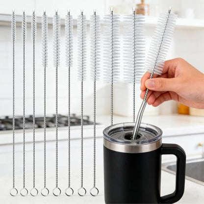Straw Cleaner Brush, Reusable Metal Handles Straw Cleaning Brush Extra Long for Mug 40, 30, 20 oz, 10mm 15mm Wide for Sippy Cup, Water Bottle and Tubes Pipe