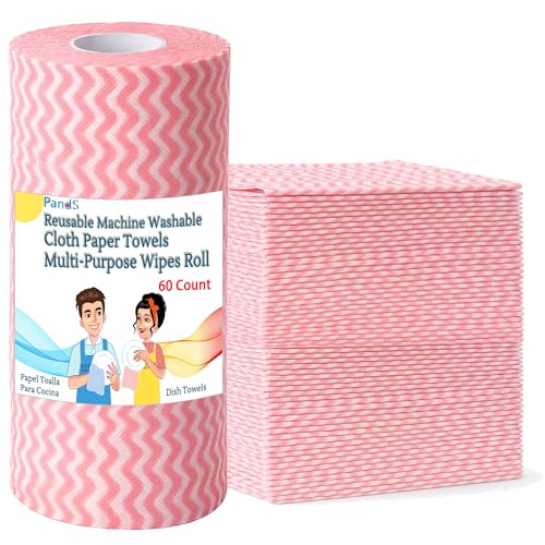 Reusable Paper Towels Washable, 60 Cts Disposable Cleaning Dish Cloths, Multi-Purpose Kitchen Wipes Roll, Pink - color: Pink 1 Roll