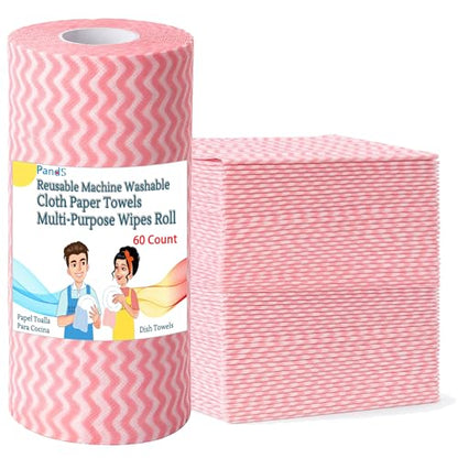 Reusable Paper Towels Washable, 60 Cts Disposable Cleaning Dish Cloths, Multi-Purpose Kitchen Wipes Roll, Pink - color: Pink 1 Roll