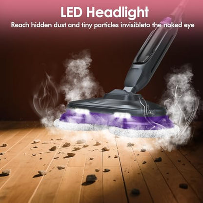 Scrub & Steam Mop with Rotating Mop Pads, 4 Cleaning Modes & LED Headlights, 6 Scrub Pads, Large Tank, Swivel Steering, All-in-One Hard Floor Cleaner