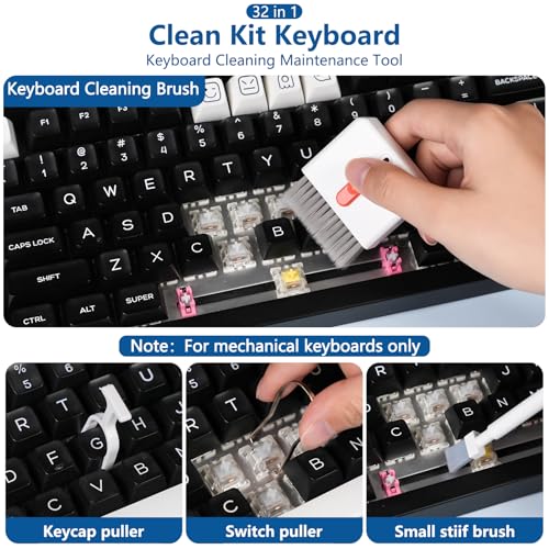 32 in 1 Cell Phone Cleaning kit with Charging Port Cleaner,Stylus Pen,SIM Tool,Keyboard Brush,Speaker Brush,Electronic Cleaning kit for iPhone,AirPods,iPad,Keyboard,MacBook,Earbud,Camera Lens(White) - color: White