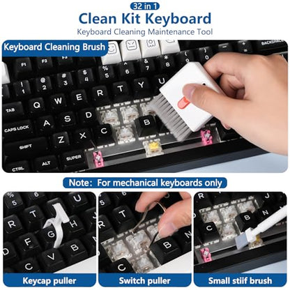 32 in 1 Cell Phone Cleaning kit with Charging Port Cleaner,Stylus Pen,SIM Tool,Keyboard Brush,Speaker Brush,Electronic Cleaning kit for iPhone,AirPods,iPad,Keyboard,MacBook,Earbud,Camera Lens(White) - color: White